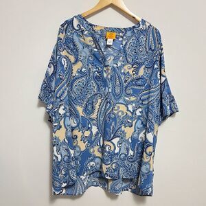 Ruby Road Blue Paisely Flounce Sleeve Blouse Size 3X